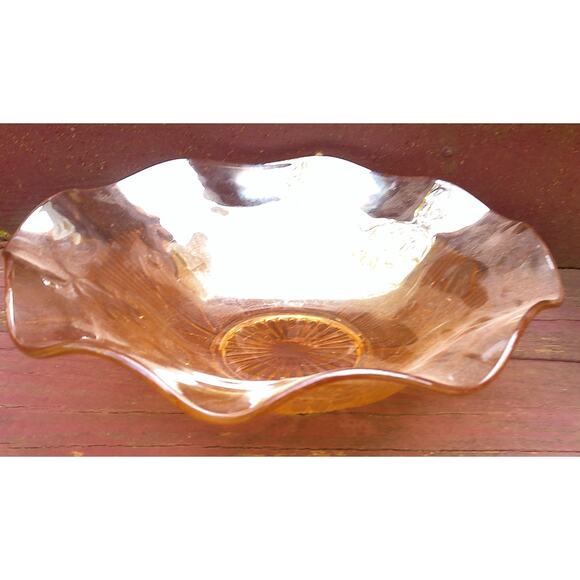 Vintage Jeanette Iris & Herringbone Marigold Carnival Glass Ruffle Edge Bowl - Picture 7 of 8
